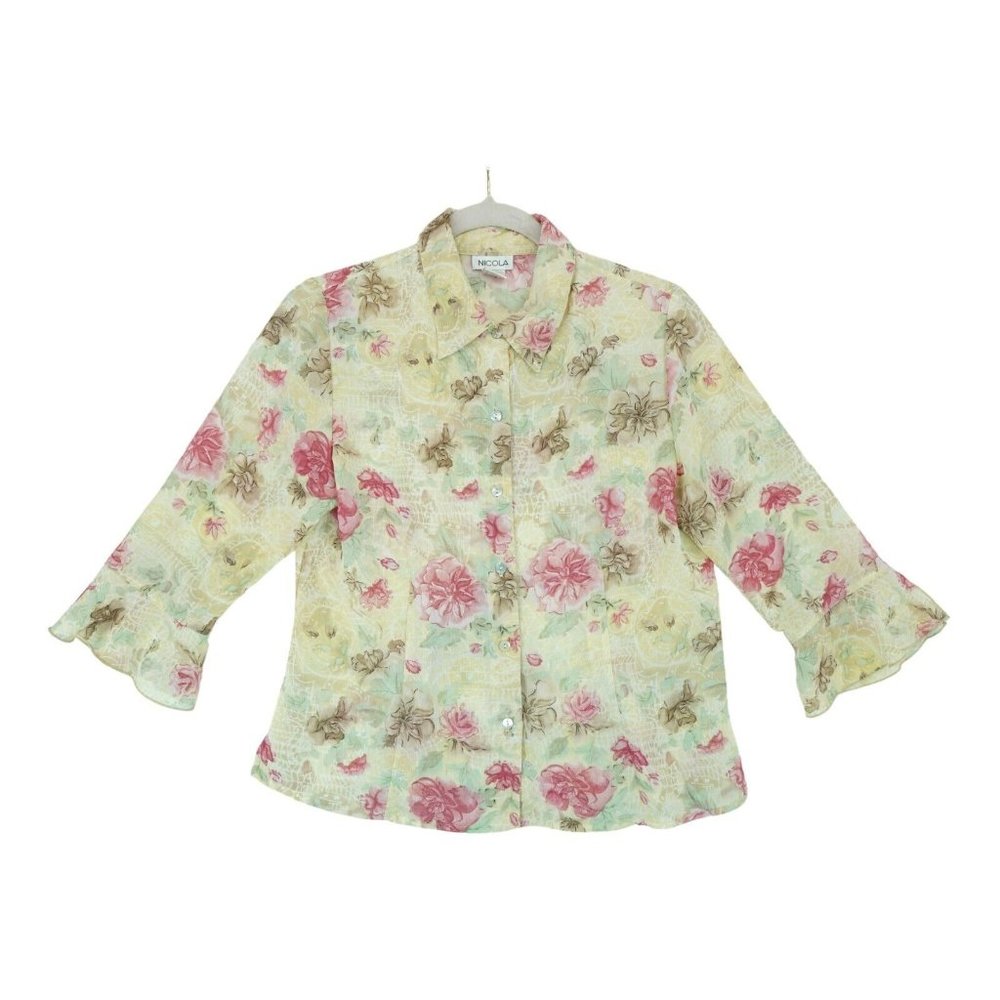 Nicola Womens Shirt‎ Medium Floral Button Up Long Sleeve Collared Polyester